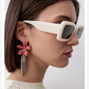ZARA Enamel Flower Rhinestone Chandelier Fringe Earrings